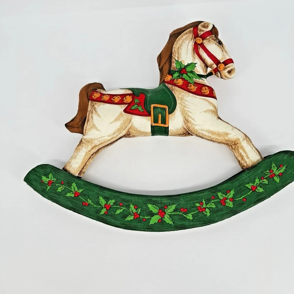 Christmas Rocking Horse Stand Up Decor‎ Quilted Fabric Holiday Shelf Tabletop
